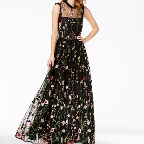 NWT CITY STUDIOS Juniors' Embroidered Mesh Ruffled Gown, dress blue size 3 - Picture 6 of 16